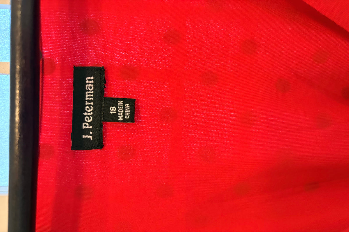 J. Peterman Red Dress with Black Polka Dots, Size 18