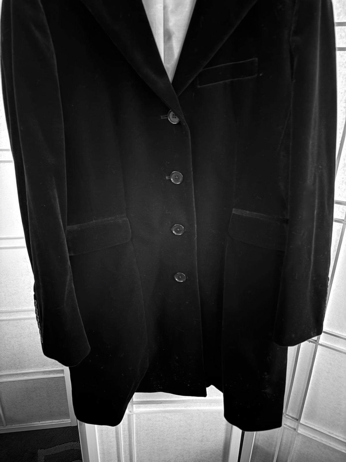 J. Peterman Black Velvet Thigh Length Jacket Size 18