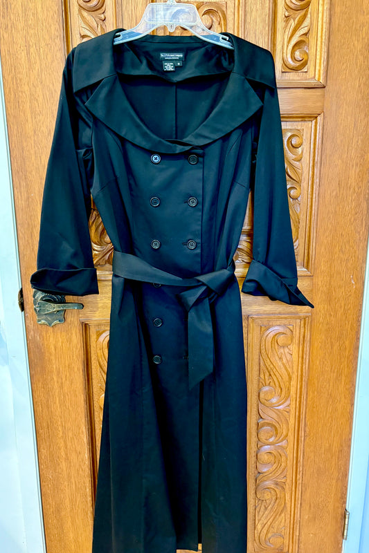 J. Peterman Black Cotton Double Breasted Dress Size 16