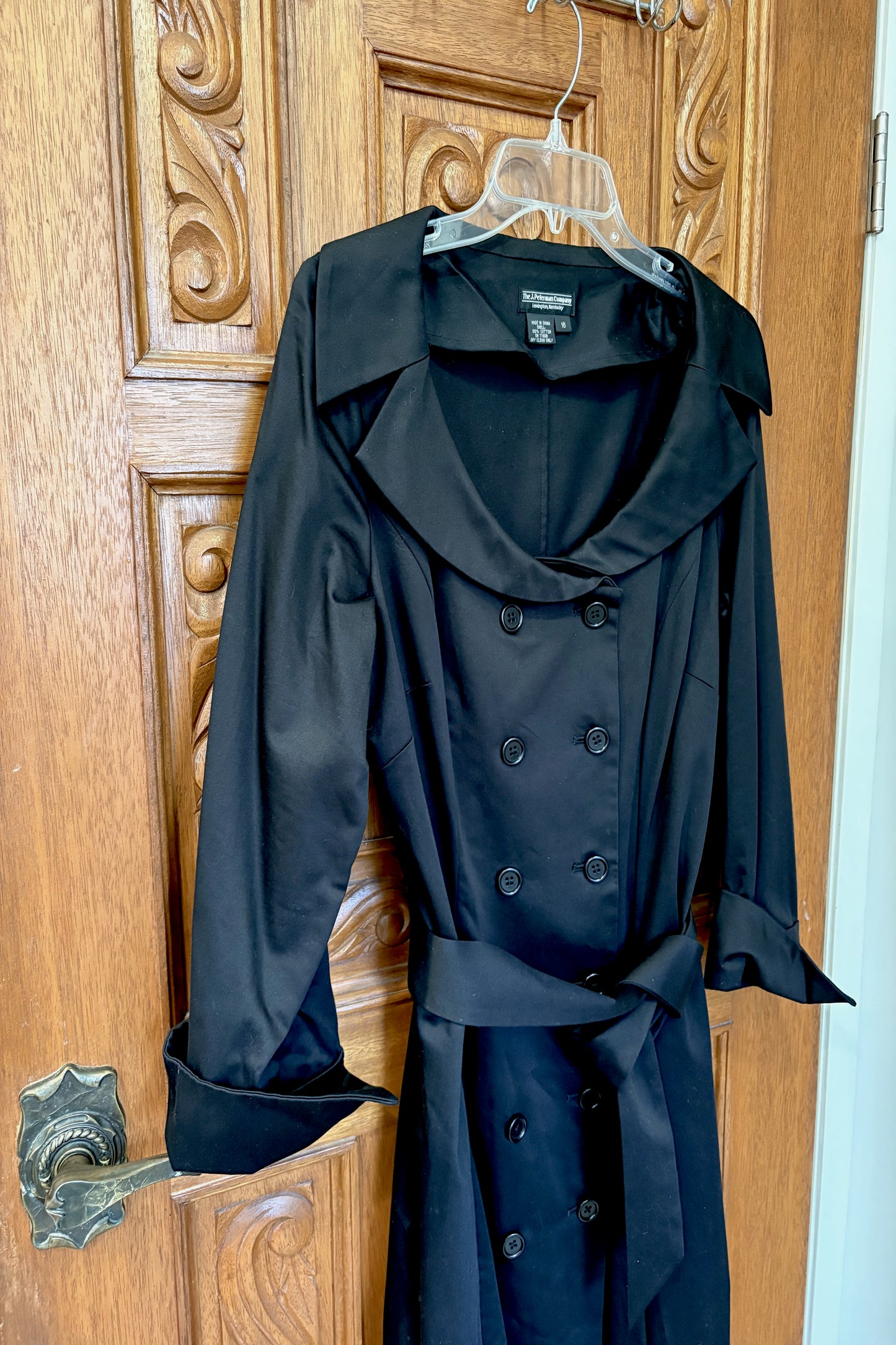 J. Peterman Black Cotton Double Breasted Dress Size 16