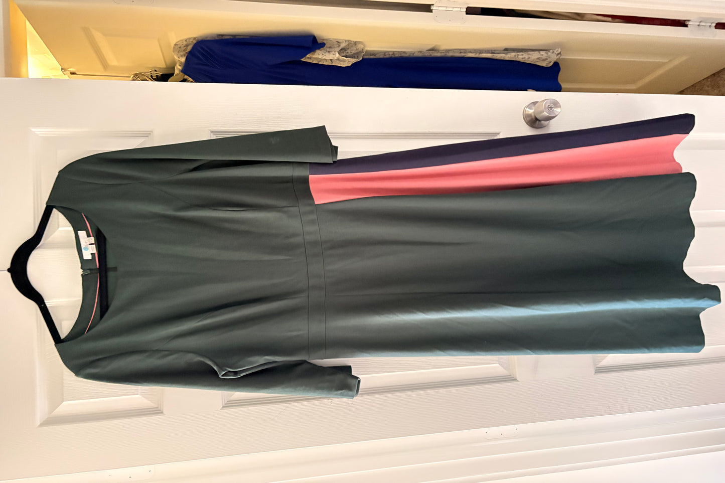 Boden Forest Green Midi Dress with Pink & Blue Side Stripes Size 16L