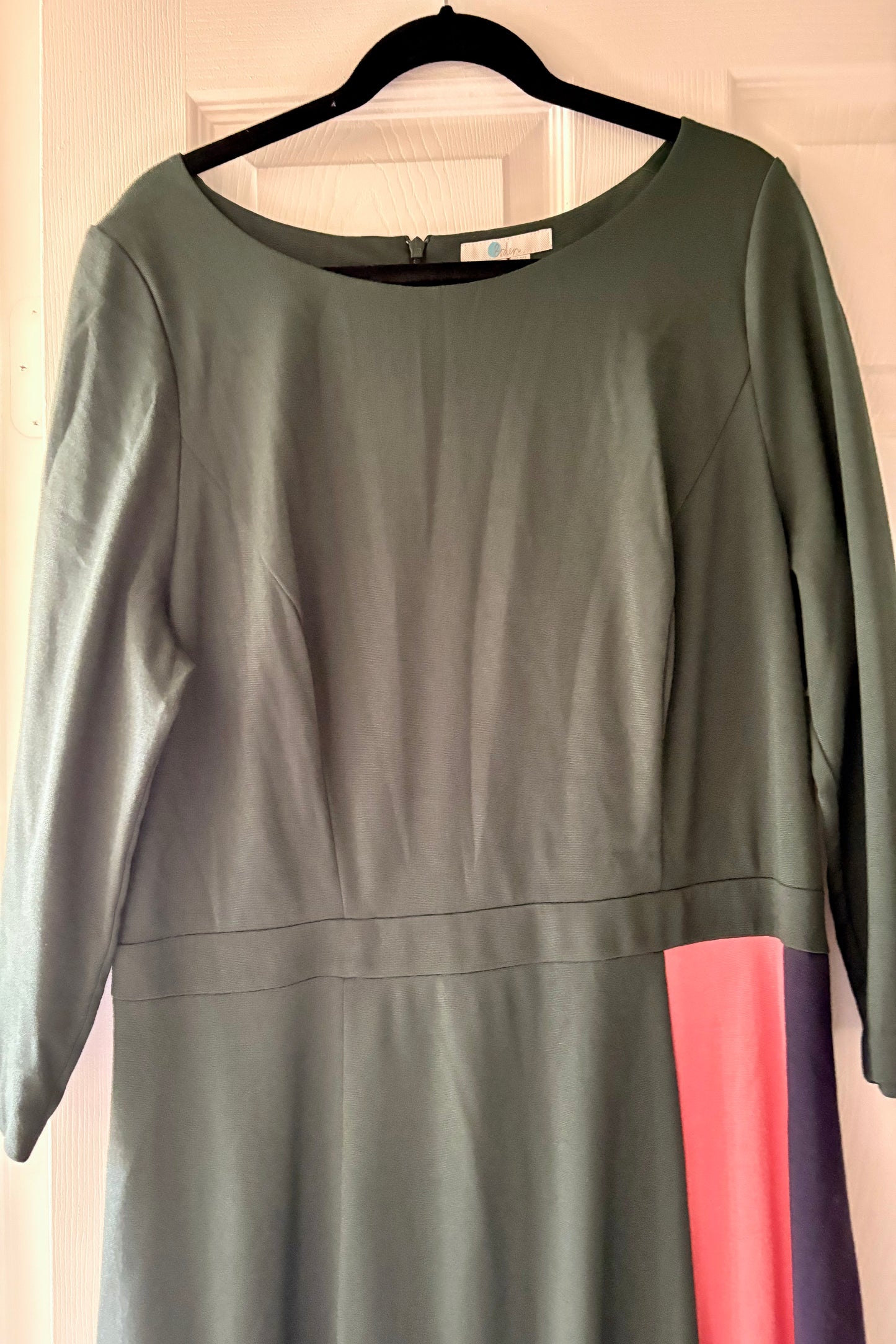 Boden Forest Green Midi Dress with Pink & Blue Side Stripes Size 16L