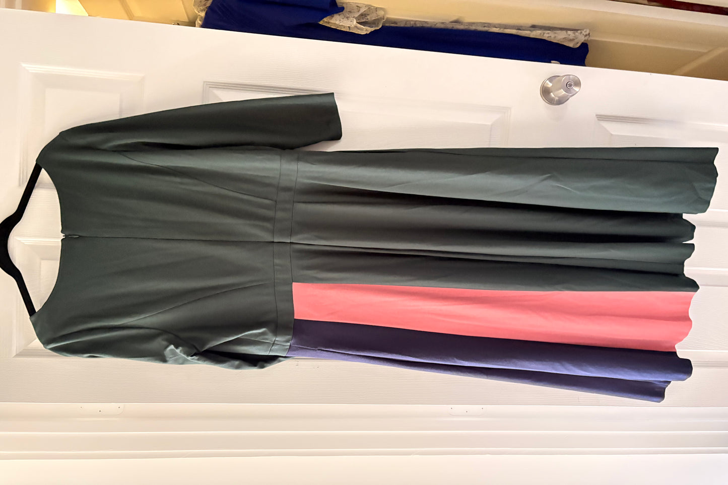 Boden Forest Green Midi Dress with Pink & Blue Side Stripes Size 16L
