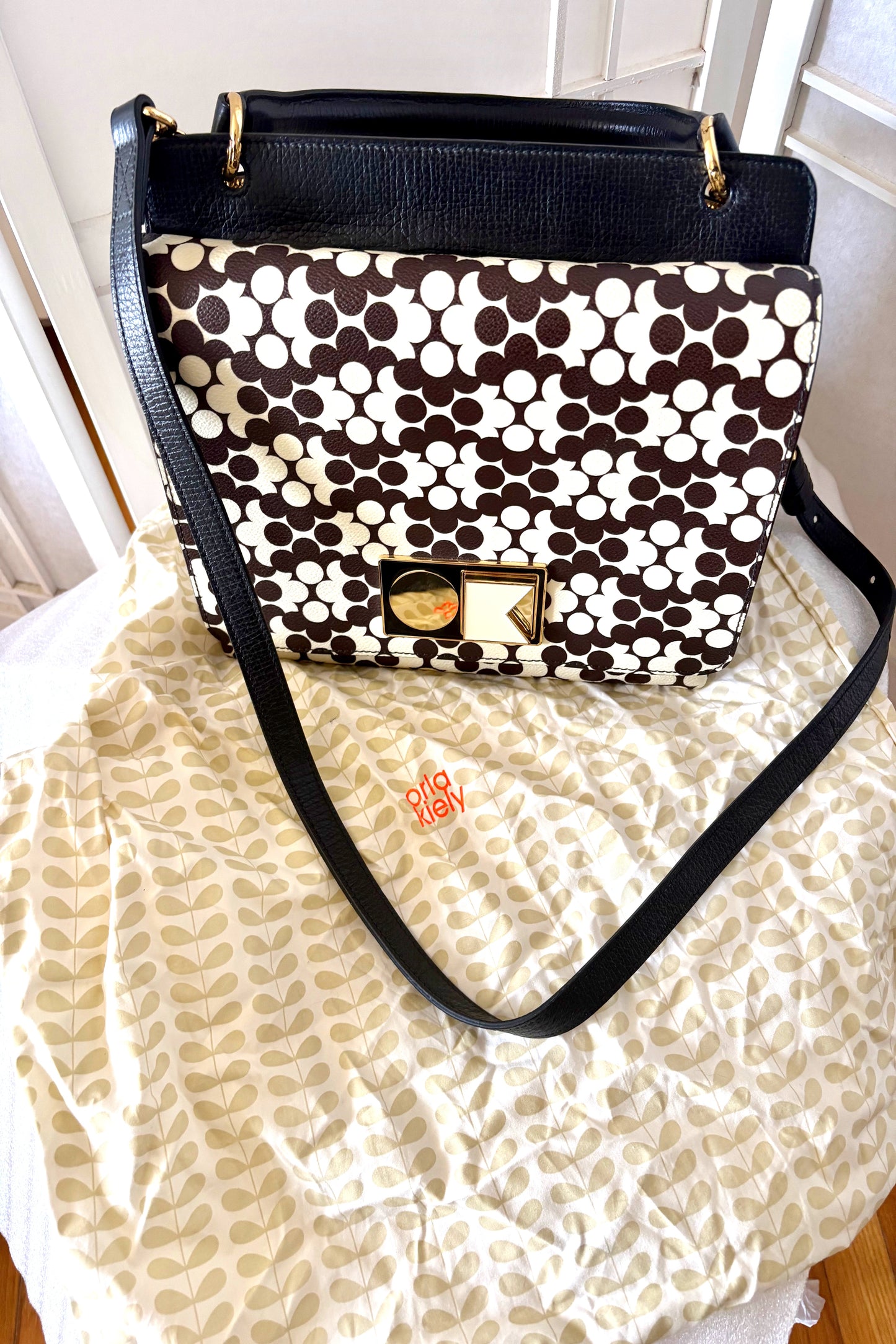 Orla Kiely Tote Bag Brown and White Abstract Flowers