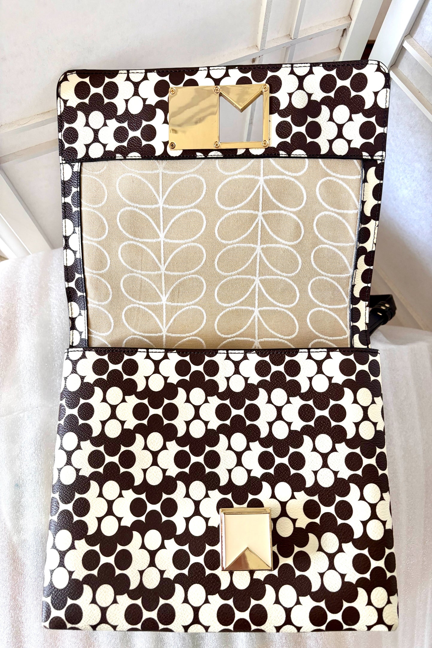 Orla Kiely Tote Bag Brown and White Abstract Flowers