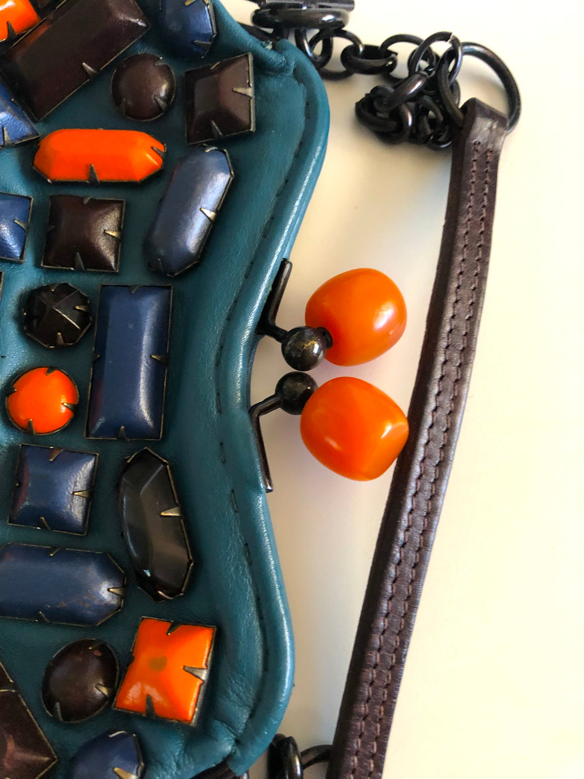 Jamin Puech Handbag with Carnelian Gemstone Clasp & Amazing Details
