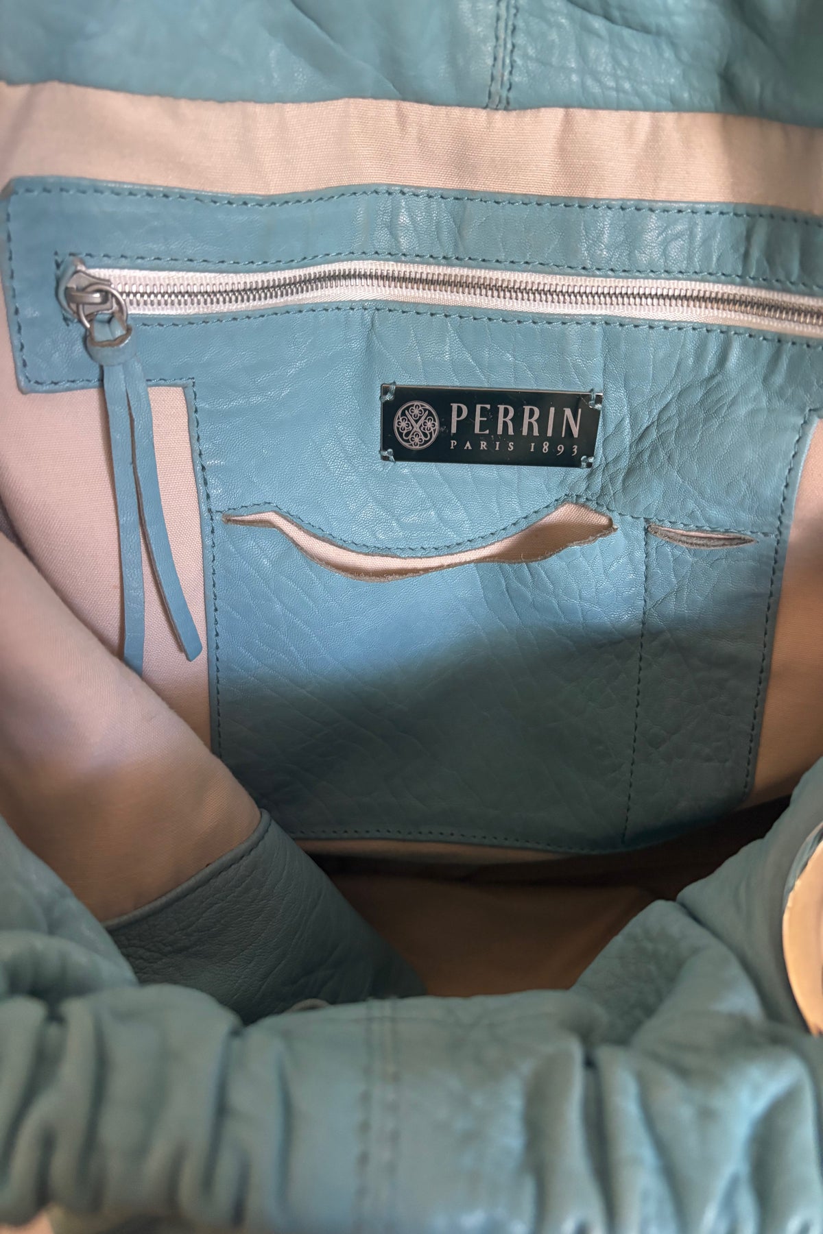 Perrin Paris Large Leather Tote Bag with Metal Accents