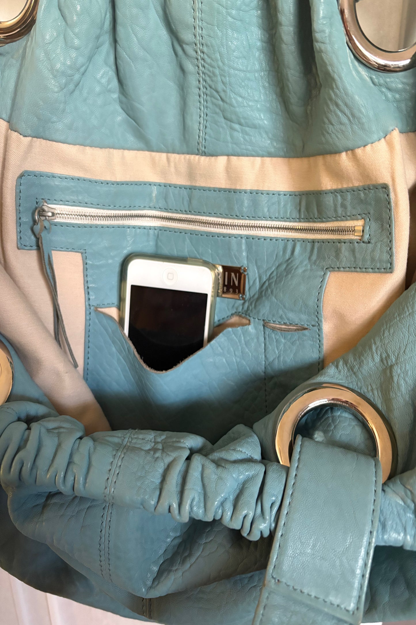 Perrin Paris Large Leather Tote Bag with Metal Accents