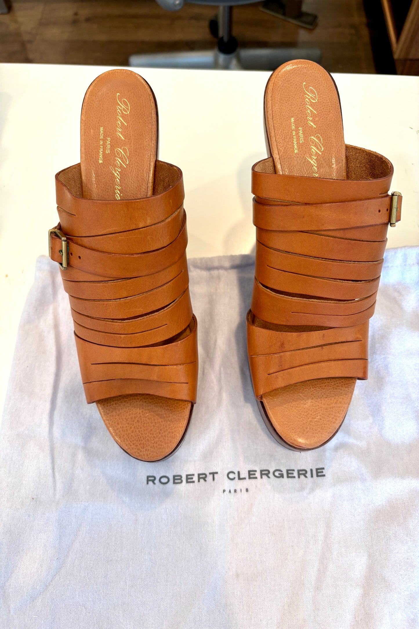 Robert Clergerie Tan Leather Platform Sandals