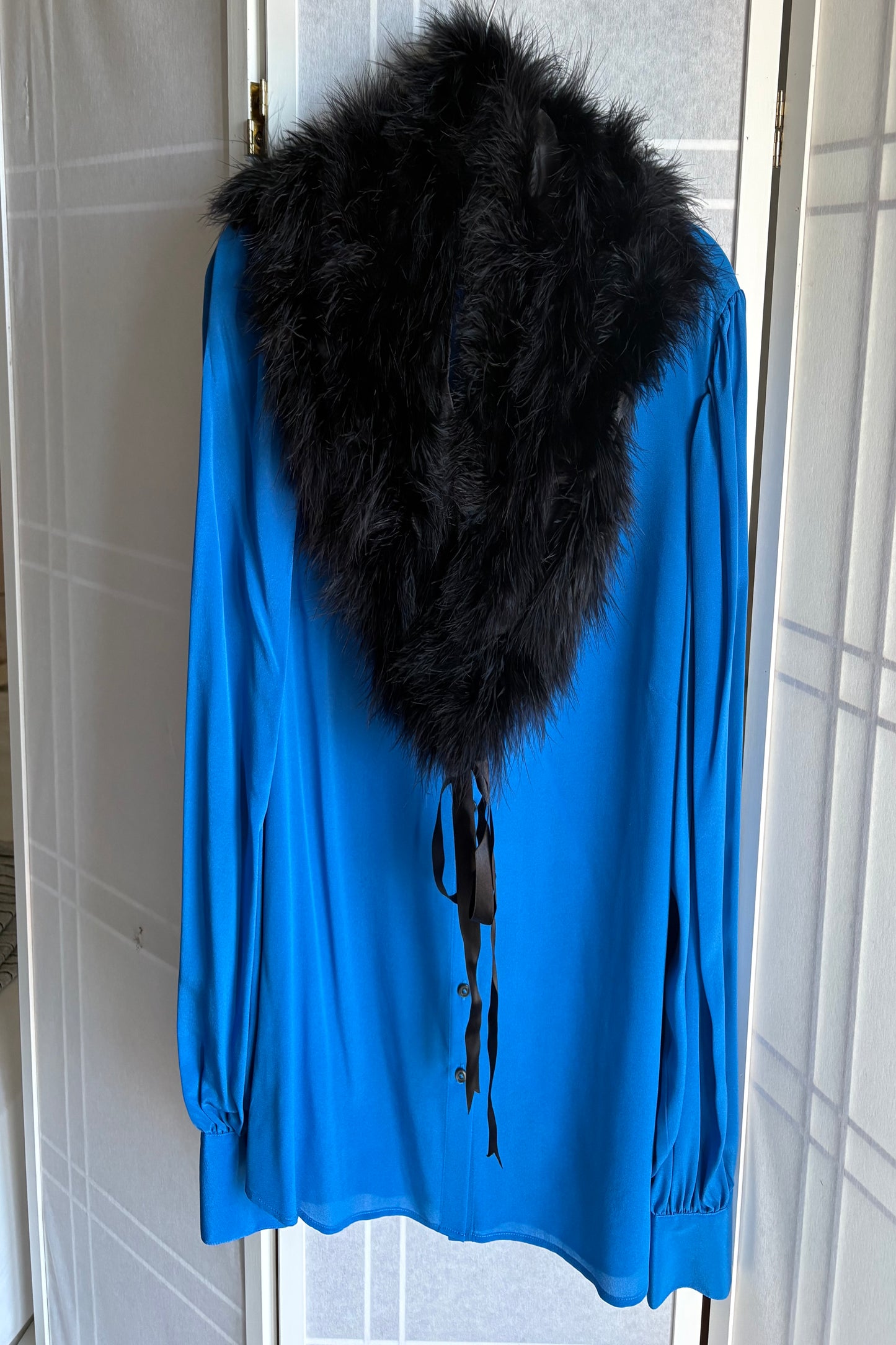 Miguelina Feather and Silk Collar with Ribbon Ties