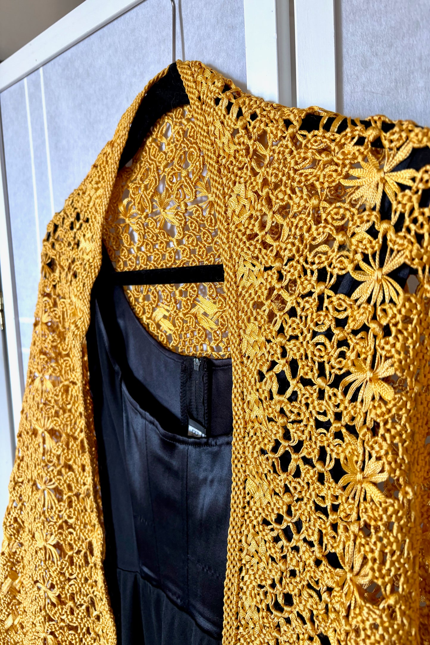 Vintage 1970's Gold Shawl with Long Fringe, Hand Woven from Colombia