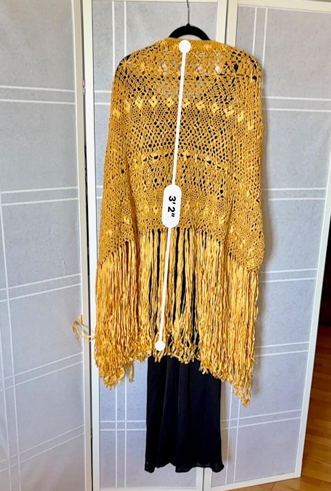 Vintage 1970's Gold Shawl with Long Fringe, Hand Woven from Colombia