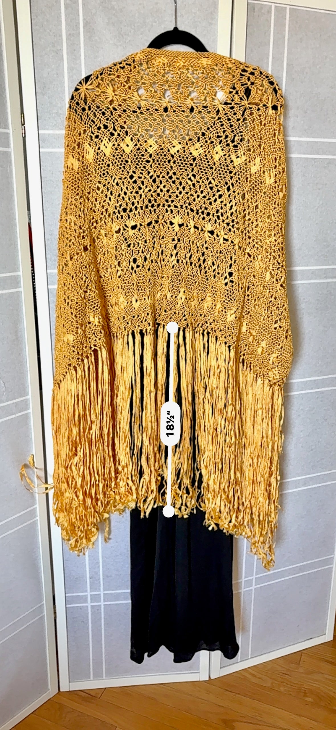 Vintage 1970's Gold Shawl with Long Fringe, Hand Woven from Colombia