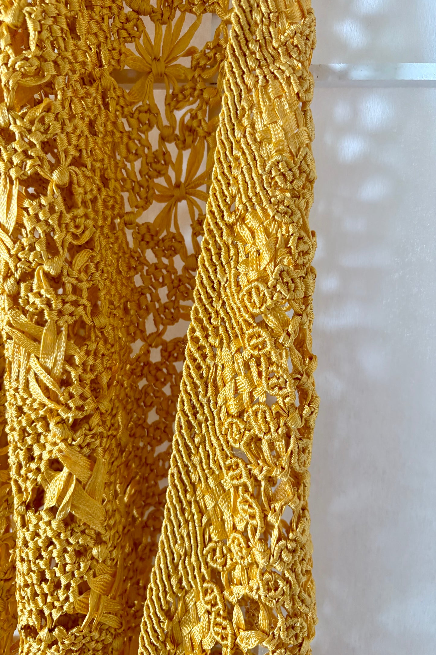Vintage 1970's Gold Shawl with Long Fringe, Hand Woven from Colombia
