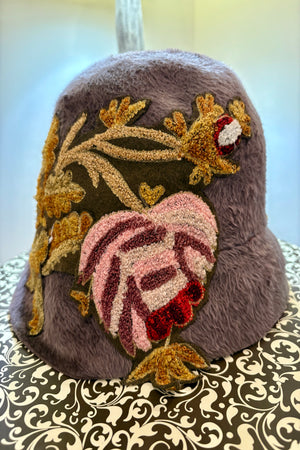 Vintage 20's Style Felt Hat with Flower Appliqué