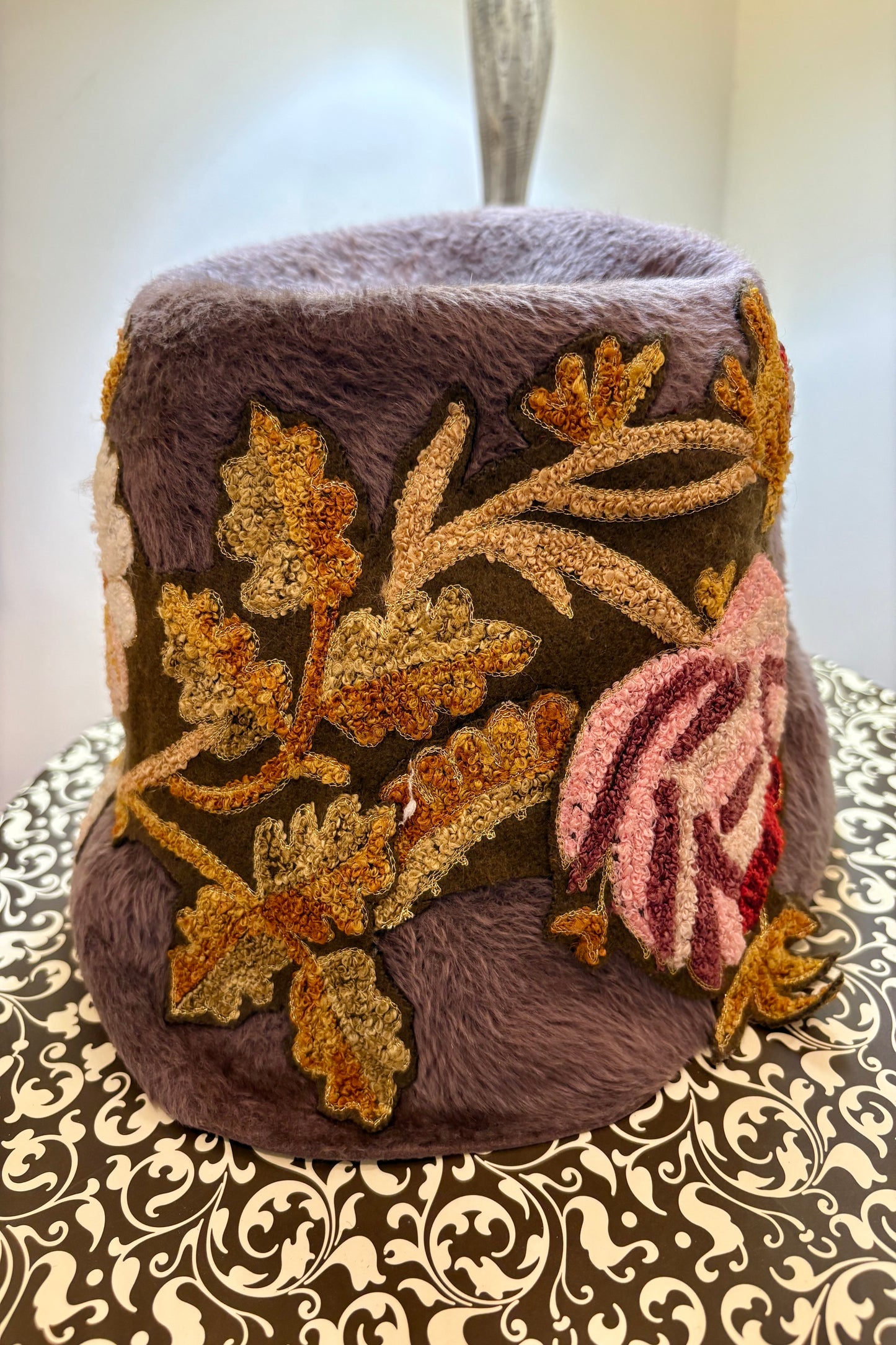Vintage 20's Style Felt Hat with Flower Appliqué