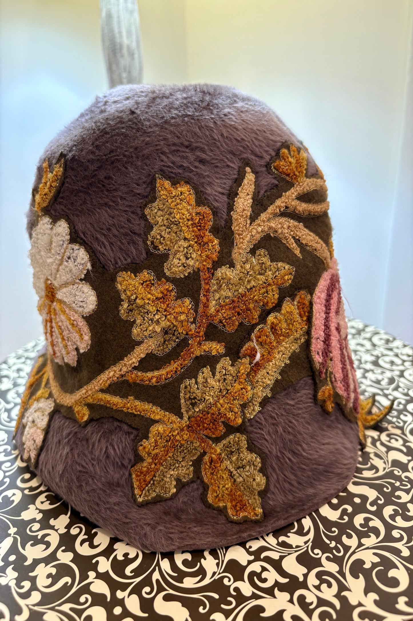 Vintage 20's Style Felt Hat with Flower Appliqué