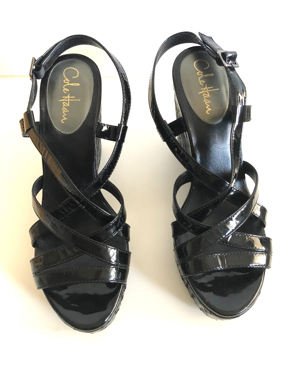 Cole Haan Black Patent Leather Platform Sandals Size 10B US