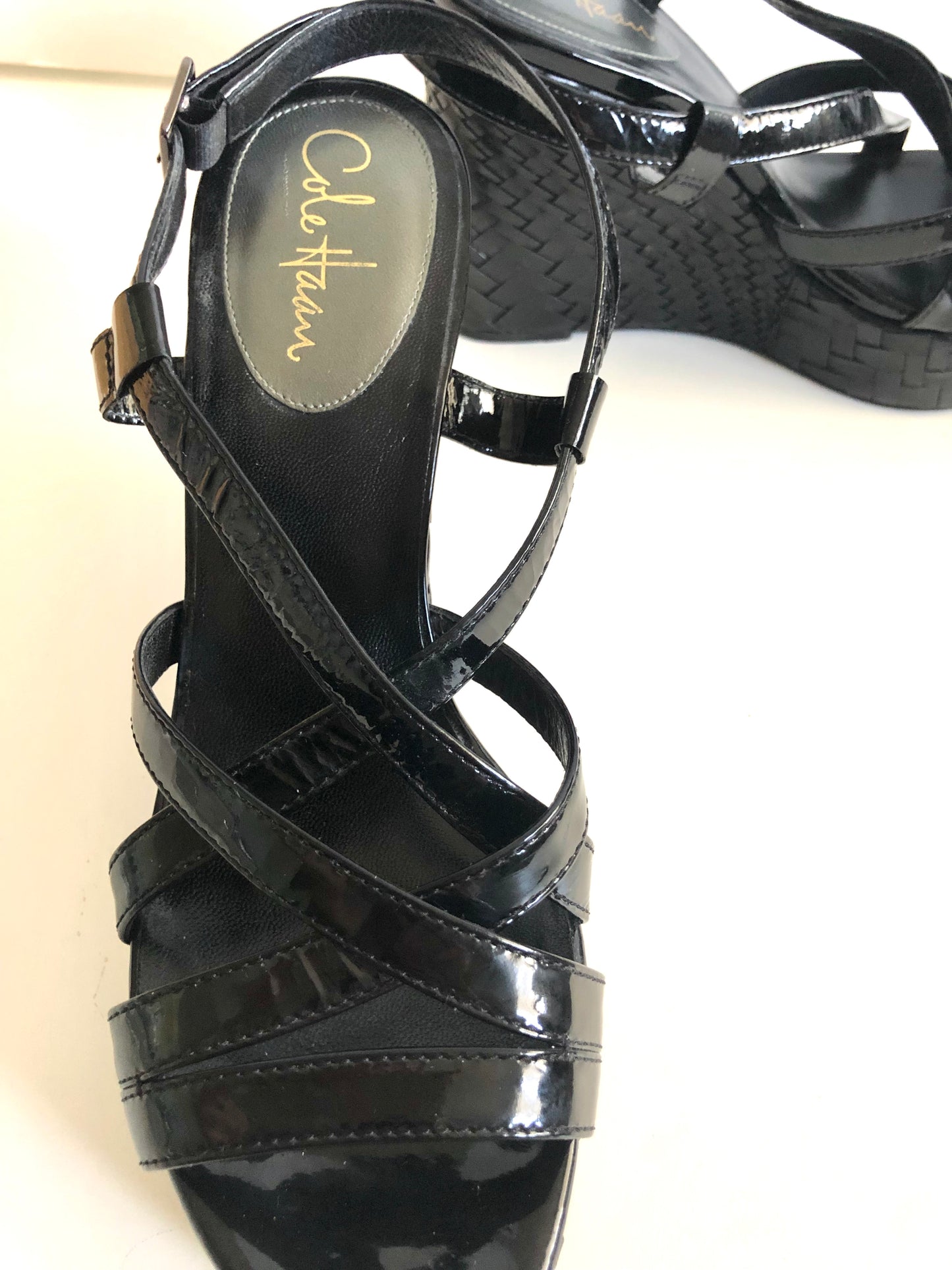 Cole Haan Black Patent Leather Platform Sandals Size 10B US