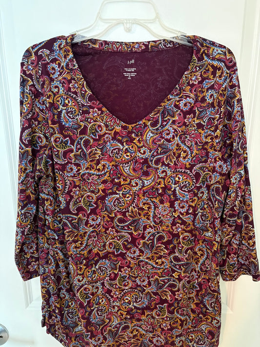 J.Jill Women's V-Neck Long Sleeve Top with Paisley Print Size XL Tall