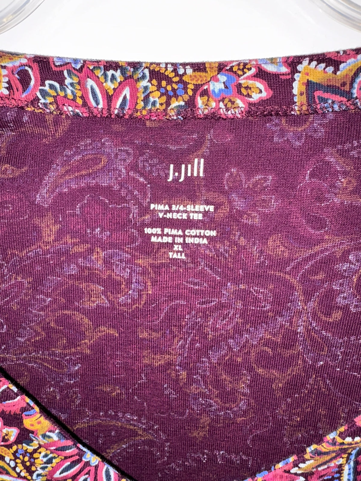 J.Jill Women's V-Neck Long Sleeve Top with Paisley Print Size XL Tall