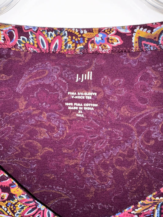 J.Jill Women's V-Neck Long Sleeve Top with Paisley Print Size XL Tall