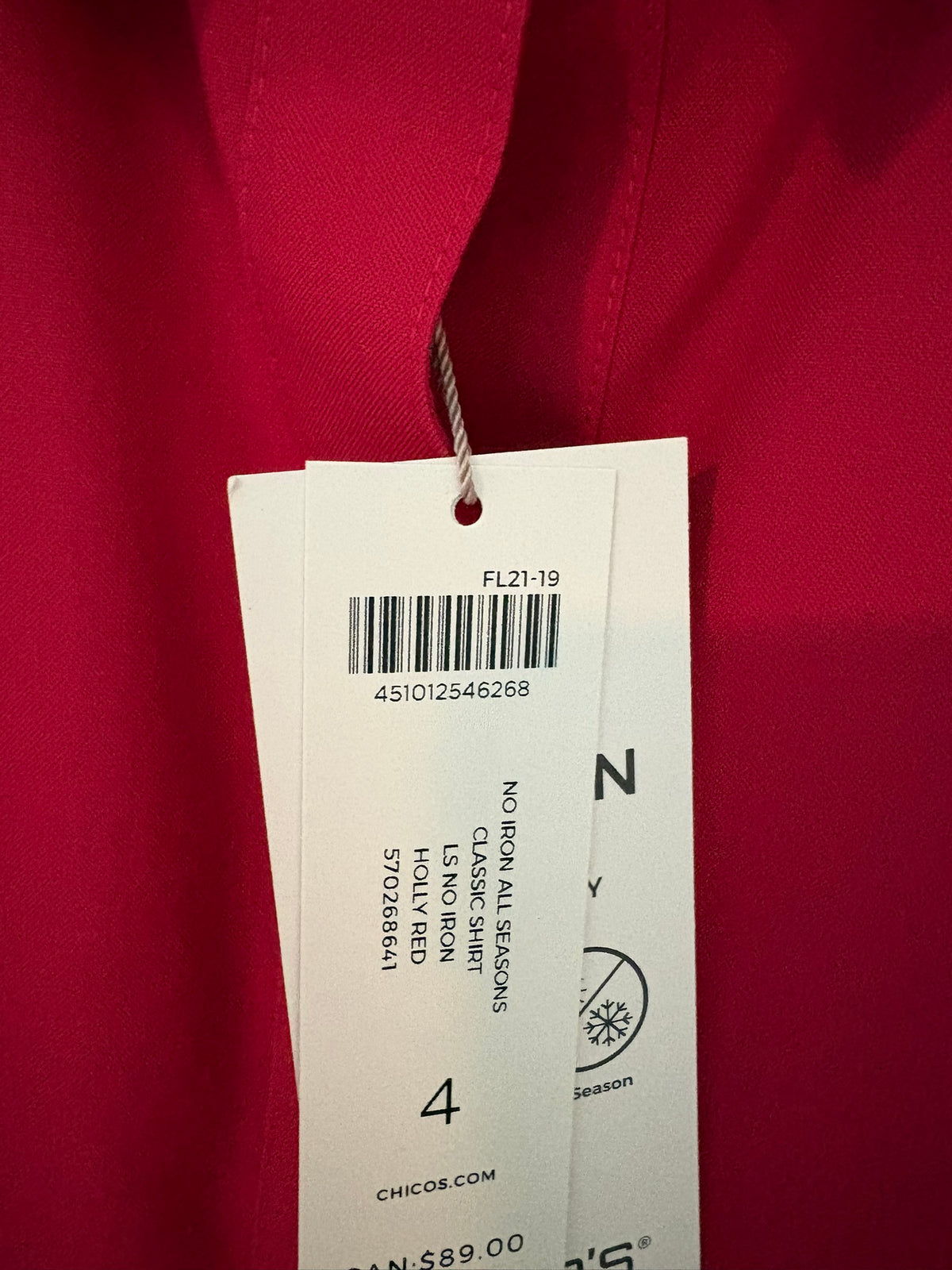 Chico's Holly Red No-Iron CoolMax All Season Button-Up Shirt Size 4 (US XXL/22)