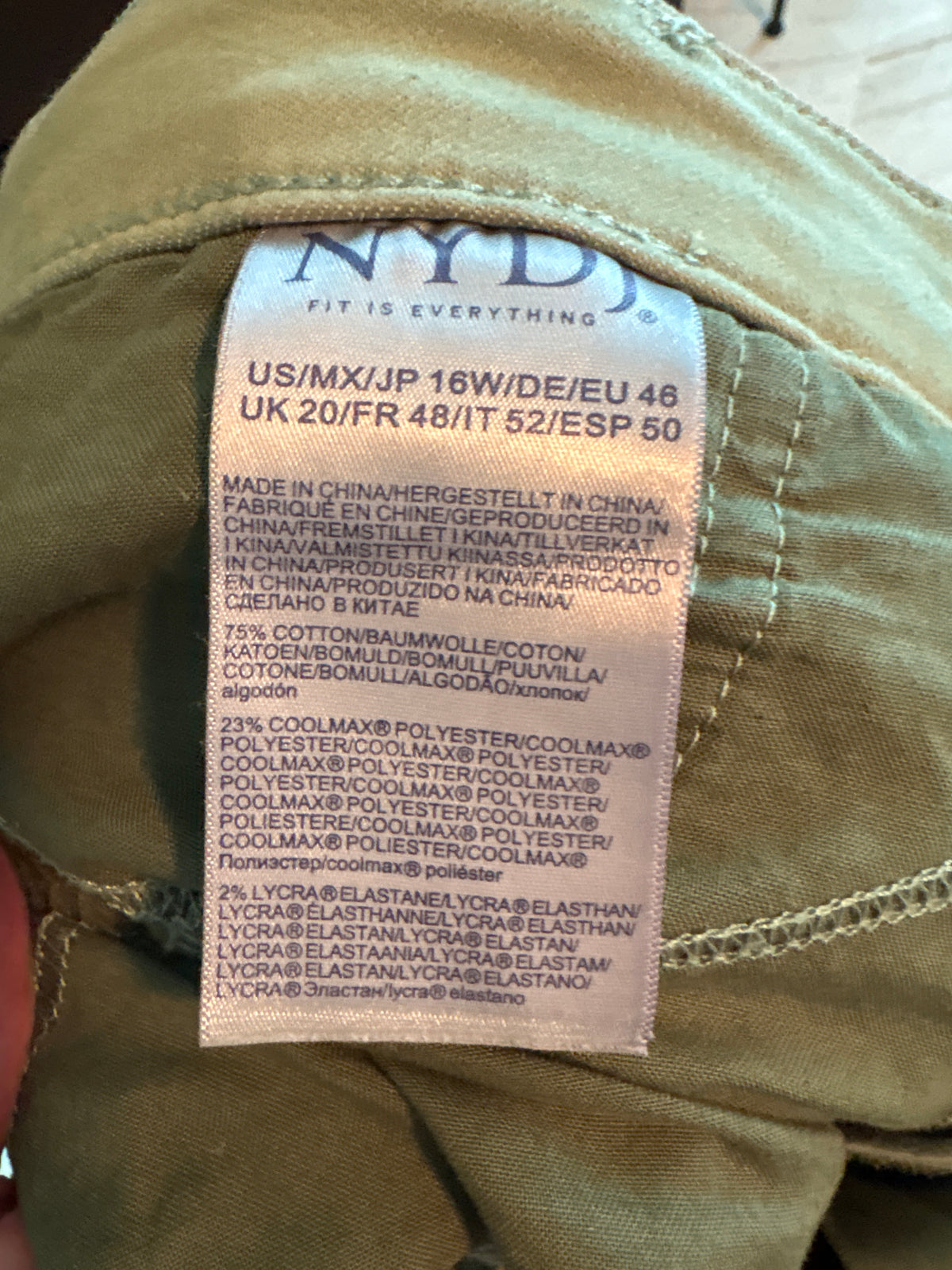 NYDJ Olive Green Capri Pants Women's 16w Stretch Denim