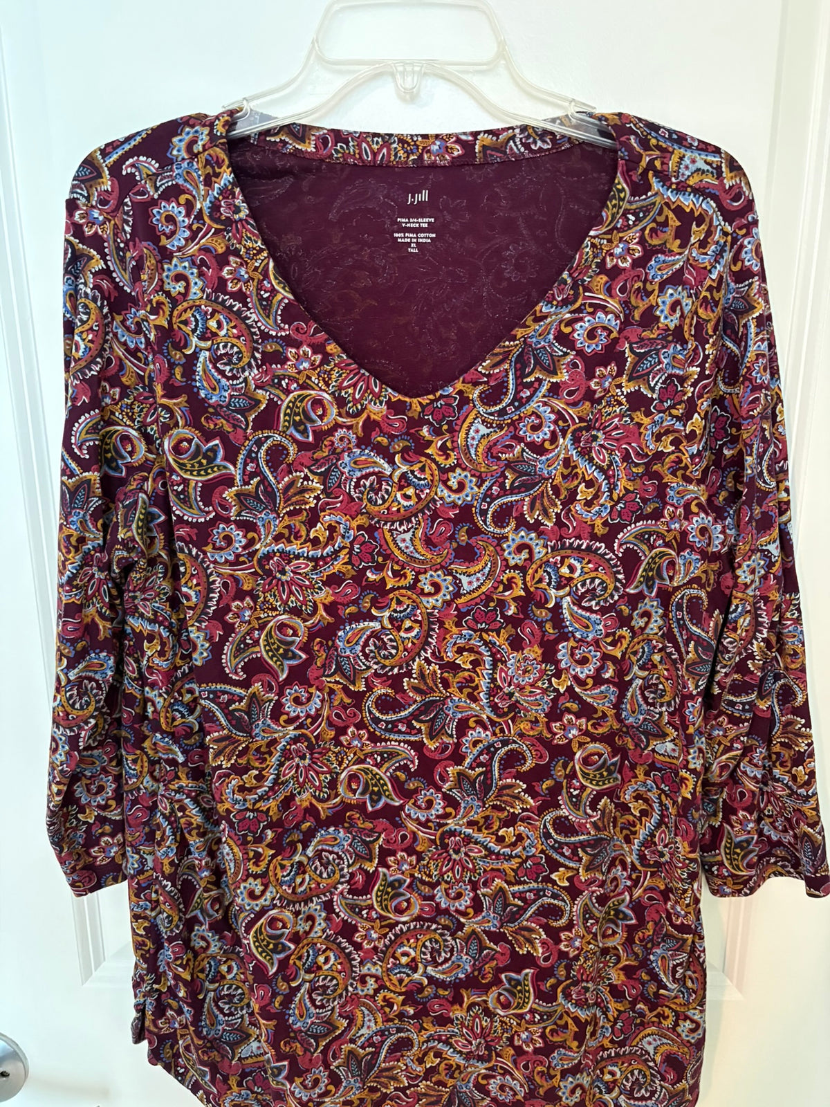 J.Jill Women's V-Neck Long Sleeve Top with Paisley Print Size XL Tall