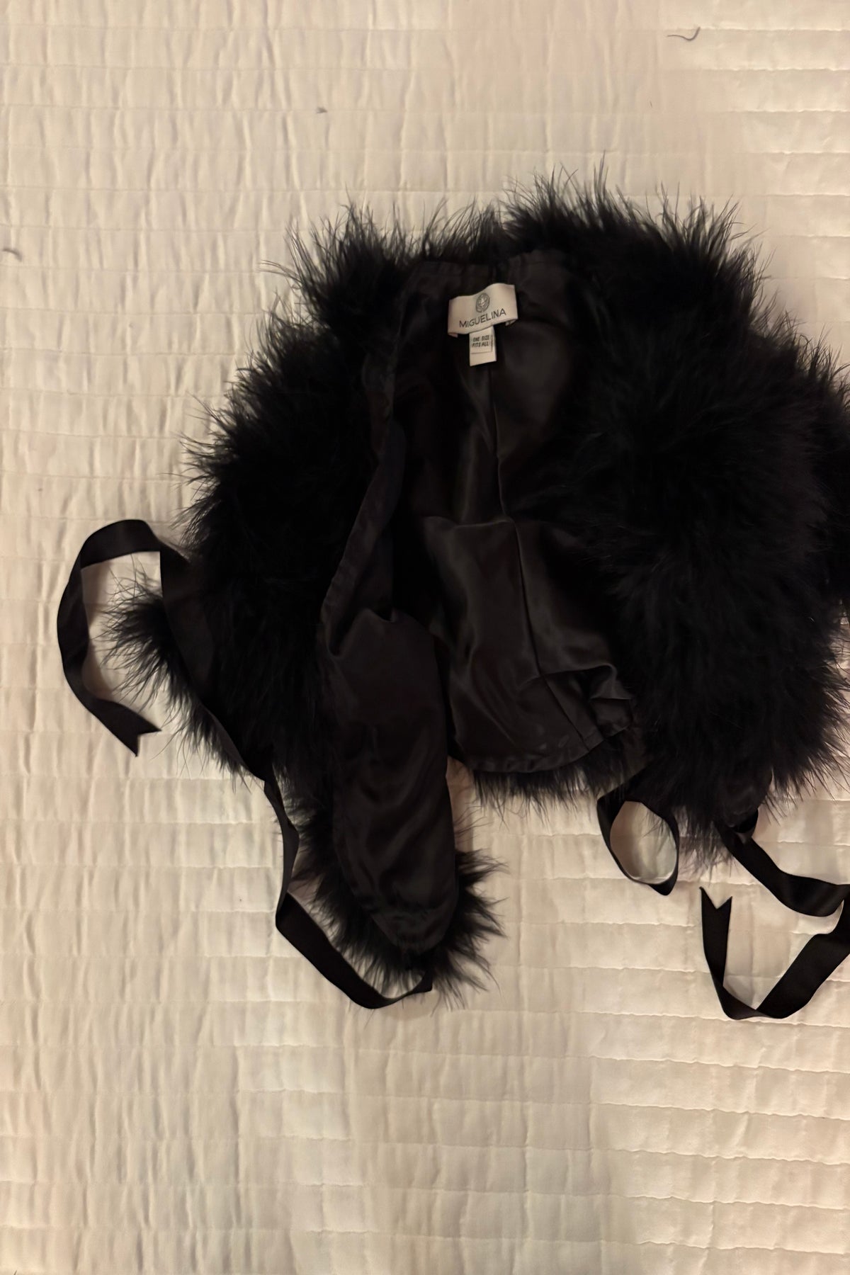 Miguelina Feather and Silk Collar with Ribbon Ties