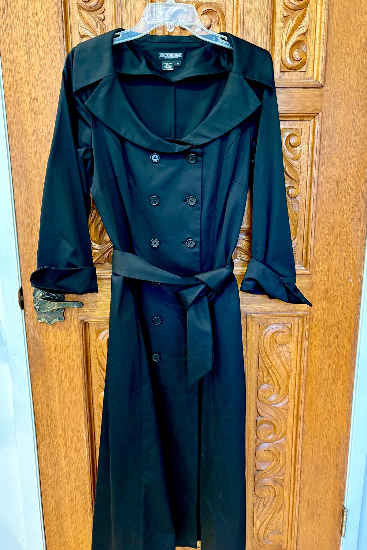 J. Peterman Black Cotton Double Breasted Dress Size 16