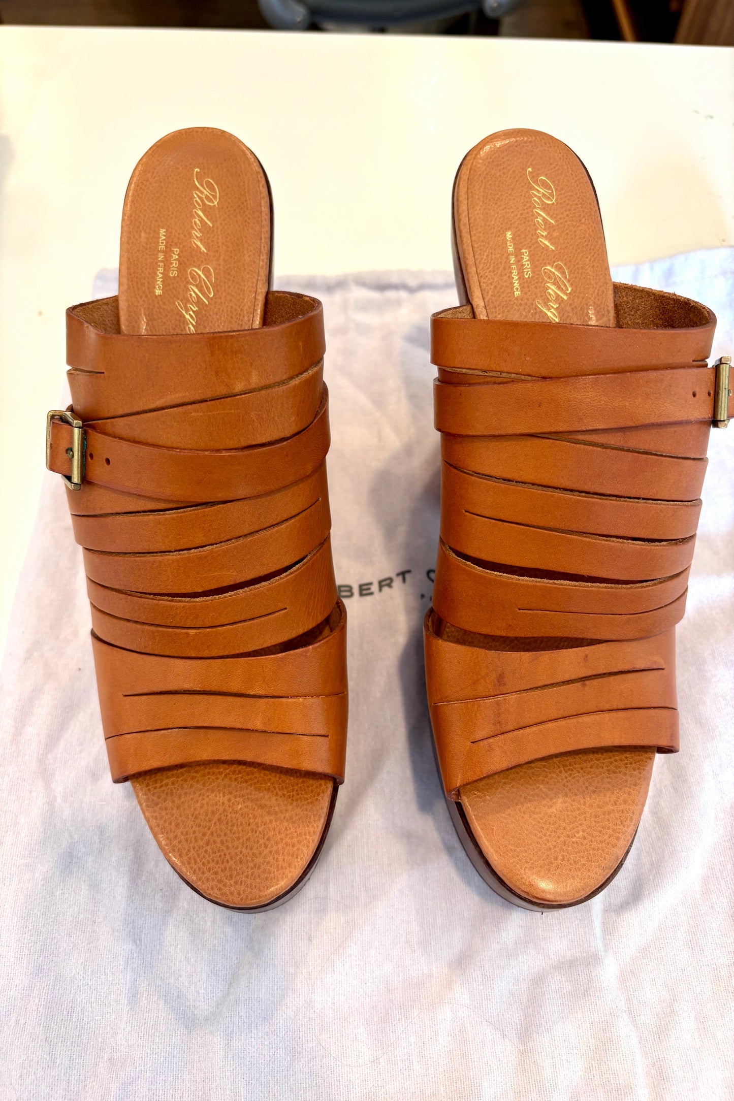 Robert Clergerie Tan Leather Platform Sandals