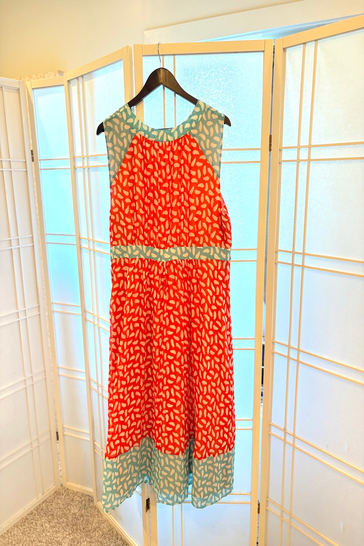 BODEN Blood Orange & Turquoise Brush Stroke Sleeveless Dress Size US 16