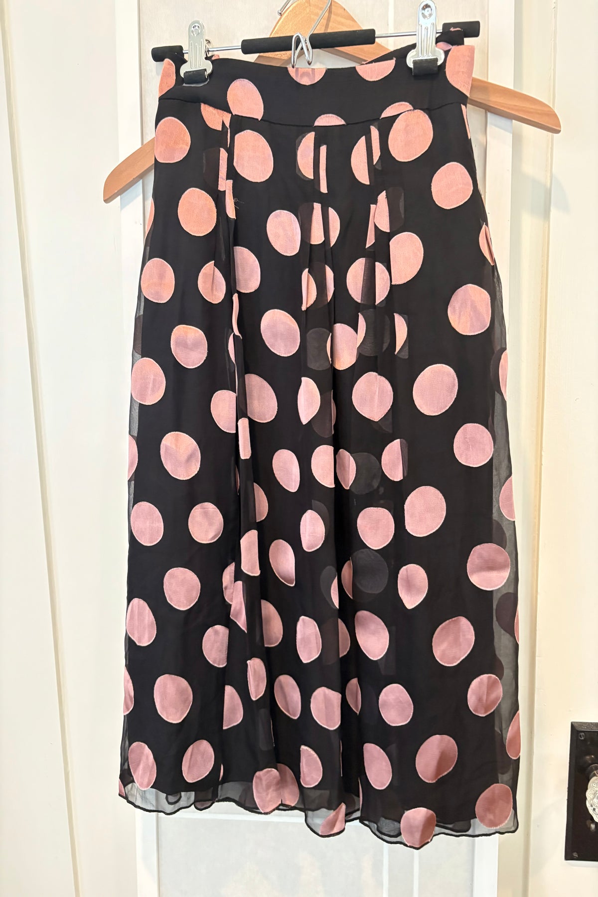J. Peterman Black Skirt with Pink Polka Dots, Size 20