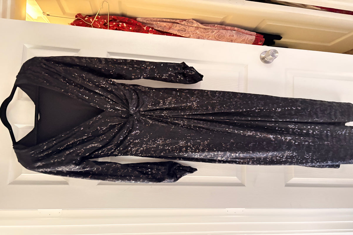Yoek Black Label Long Black Sequin Dress Plus Size M