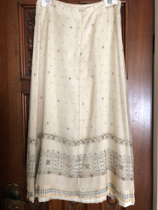 Megan Park Silk Cream Skirt with Beaded Embellishments Size L