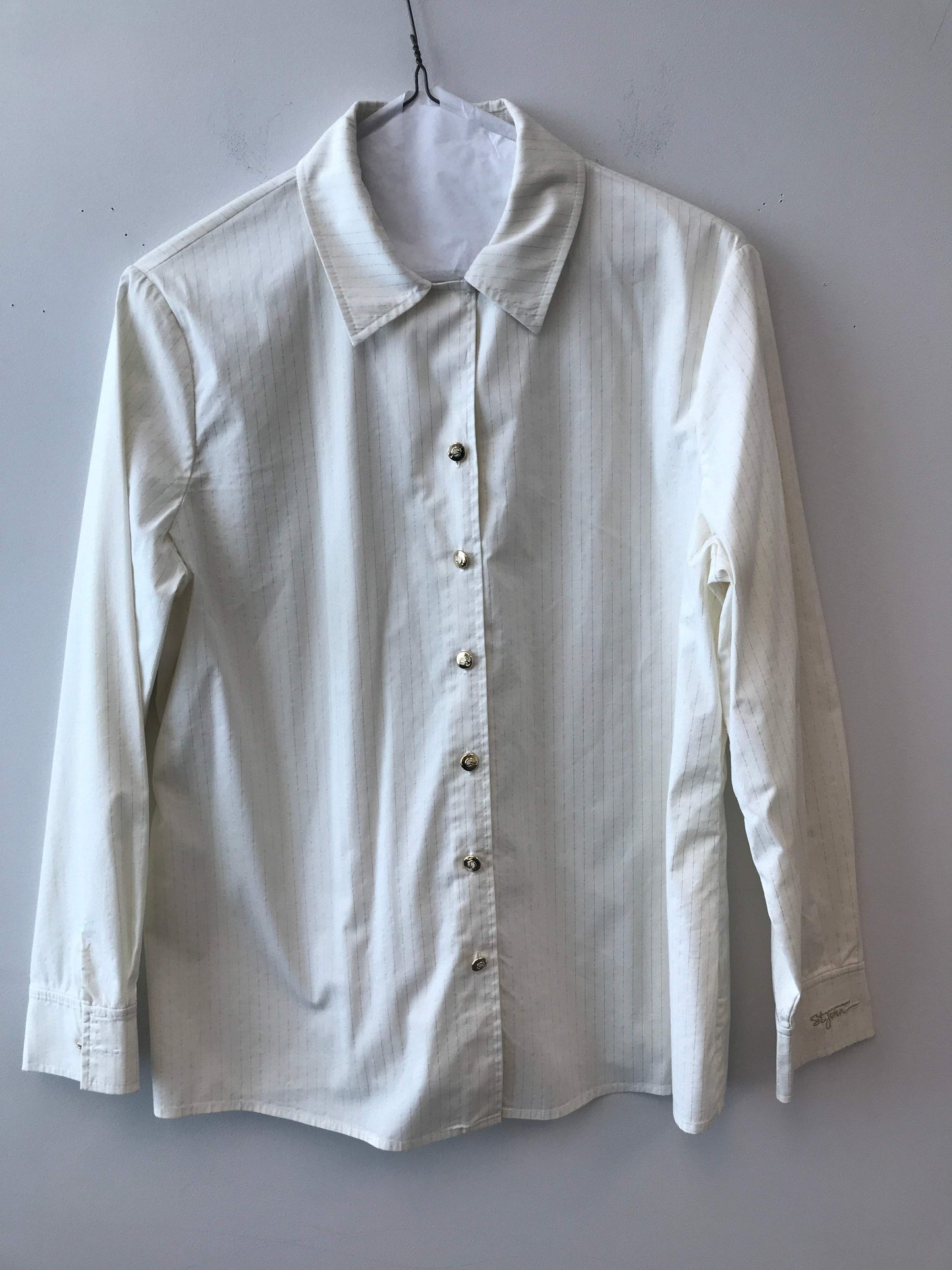 St. John Size Large Cotton/Spandex Blend Cream Button Up